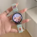 Mint green woven watch strap with cute bear charm, ideal replacement band for smart watch. - Compatible: 18mm / Cute Bear Woven - Mint Green