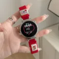 Red braided smartwatch strap with metal charm and bear patch for smart watch upgrade. - Compatible: 18mm / Cute Bear Woven - Red