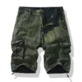 Men's vintage washed cargo shorts with multiple pockets, casual retro tactical design. - 30 / Bottoms / Army Green