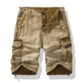 Men vintage cargo shorts multi-pocket casual distressed khaki half pants summer streetwear - Brown