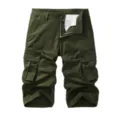 Men's solid army green cargo shorts casual multi-pocket loose capri pants summer wear - 30 / Army Green