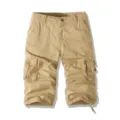 Men's casual cargo shorts 3/4 length solid color outdoor sportswear detail view - 30 / Khaki
