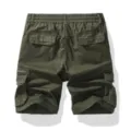 Men's dark green tactical cargo shorts, elastic waist, multi-pocket casual summer wear detail view - 30 / Army Green