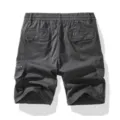 Men's dark grey casual cargo shorts with elastic waistband and multiple utility pockets. - 30 / Dark Gray