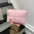 Roze gewatteerde cosmetische tas, draagbare reismake-uptas met ritssluiting voor dames. - 21x13x5cm / Roze