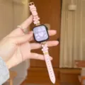 Metal flower leather watch strap replacement compatible with Apple Watch Series S10 S11 - Pink - Pink Flower