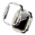 Glänzende Strass Schutzhülle mit Glas Displayschutz für intelligente Uhr Zubehör. - Silberschwarz