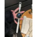 Bracelet de montre en velours côtelé étoile perle compatible avec Apple Watch, accessoire élégant. - Blanc