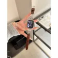 Bracelet de montre en cuir et métal trèfle de luxe compatible Apple Watch Série 9 8. - Compatible avec Huawei 22MM / Marron Trèfle