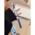 Blue denim smart watch band replacement with cute puppy metal charms for stylish daily wear - Compatible: Apple 38/40/41/S10(42)mm / Dark Blue Denim