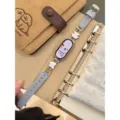 Denim leather smart watch band strap replacement with cute puppy metal charms for fitness tracker - Compatible: Apple 38/40/41/S10(42)mm / Sky Blue Denim