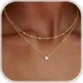 Collana girocollo a doppio strato in zircone placcato oro 14K, elegante catena minimal. - Due Pezzi Oro