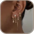Precioso juego de pendientes de circonita chapados en oro 14k, pendientes múltiples elegantes. - Estilo 2 (Conjunto de 4 Piezas) / Dorado