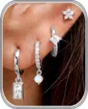 Conjunto de pendientes de circonita plateada, joyería de moda multi piercing elegante. - Estilo Cuatro Conjunto de Cuatro