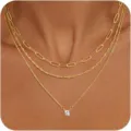 Collana Multistrato Placcata Oro Catena Clavicola Zircone Minimalista Donna Gioiello - Collana a Triplo Strato Oro a Graffetta