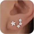 Primo piano dettagliato di orecchini a lobo con fiori in cristallo argentato, design elegante. - Stile 6 - 2 Pezzi / Confezione da 2