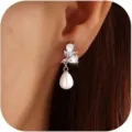 Pearl drop earrings with cubic zirconia and silver tone metal for women variant fashion jewelry - Style 7