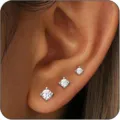 Set di orecchini a lobo solitario minimalista con zirconi rotondi graduati eleganti per donne. - Stile 4 - 3 Pezzi
