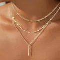 Collana Multistrato Placcata Oro 14K Ciondolo A Barra Stile Minimalista Chic Catena Collo Gioielli - Collana a Triplo Strato Barra Oro Chiaro Catena Magica 3mm