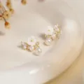 French pearl floral variant earrings, elegant gold-plated design with sparkling zirconia. - Style 10