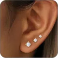 Set di orecchini a lobo solitari graduati in ottone placcato oro 14K per piercing multipli. - Stile 3 - 3 Pezzi