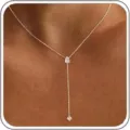 collana a y in zircone cubico placcata in oro 14k elegante catenina da clavicola gioielli donna - Stile Argento a Doppia Pietra (Stile 10)