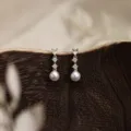 Exquisite 14K vergulde zirkonia en parel hangende oorbellen, elegante dames sieraden. - Stijl 7 / Zilver