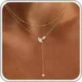 Collana con zirconi a Y a doppio strato placcata in oro 14K da donna gioielli eleganti - Stile a Y a Doppio Strato Oro (Stile 11)