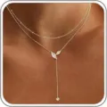 Collana girocollo a Y placcata in oro 14K con zirconi a doppio strato, stile elegante. - Stile a Y a Doppio Strato Argento (Stile 12)