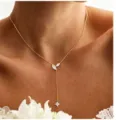 Collana con zirconi a Y placcata in oro 14K, elegante ciondolo da donna per clavicola nuova. - Stile Oro a Doppia Foglia (Stile 13)