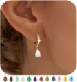 Orecchini pendenti in ottone dorato con pietre zircone colorate, gioielli eleganti. - Marzo Blu Acquamarina