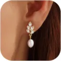Eleganti orecchini pendenti con perla e zirconi placcati in oro per donna, gioielli chic. - Stile 2 (ZR-NC-668) / 1 Paio/Confezione / Oro