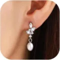Orecchini goccia perla zircone foglia, elegante gioiello placcato oro per donna - Stile 3 (ZR-NC-668) / 1 Paio / Argento
