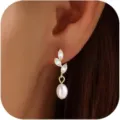 Orecchini pendenti in zircone perla placcati in oro 14K, elegante design a foglia per donne. - Stile 7 (ZR-NC-668) / 1 Paio / Oro