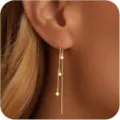Eleganti Orecchini Lunghi a Catena con Zircone Oro Pendenti Gioielli Donna Regalo - Linea dell'Orecchio a Tre Pietre / Paio / Oro