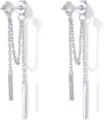 Orecchini a lobo in zircone con catena lunga argentata donna gioielli da festa eleganti - Linea di Nappa di Diamante Scintillante / Argento