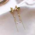 Orecchini lunghi pendenti farfalla oro verde zircone elegante gioiello festa moda - Nappa a Farfalla / Oro