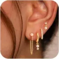 Set di orecchini a cerchio con perle e catena dorati, gioielli eleganti in zircone da donna. - Combinazione di Perle / 4 Pezzi Per Orecchio Singolo / Oro
