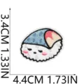 Close-up of cute cartoon sushi embroidered patch with detailed stitching and exact size dimensions. - Closed Eyes Sushi (X1FT-068-06)