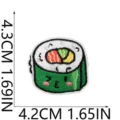 Close-up detail view of the cute cartoon sushi embroidered patch with precise dimension specs. - Cute Closed Eyes Sushi (X1FT-085-16)