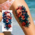 Halloween temporary tattoo sticker watercolor skull and red roses for arm leg 1pc - NZ1191 Pattern