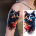 Watercolor cat temporary tattoo sticker for arm and leg, colorful art body art design - NZ1213 / 19.8x9.6CM