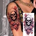 Halloween skull rose temporary tattoo sticker for arm and leg gothic body art waterproof - NZ1093