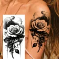 Sexy rose flower leaf temporary tattoo sticker for arm, realistic black grey body art decor. - Rose Flower Style (NZ896)