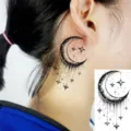 Adesivo per tatuaggio temporaneo con luna e stelle per orecchio e collo, arte corporea. - HS002