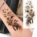 Adesivo Tatuaggio Temporaneo Fiore di Peonia e Volpe per Braccio e Gamba Stile Body Art - NZ026 / 19.8x9.6CM