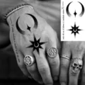 Autoadesivo tatuaggio temporaneo trasferimento acqua mezzaluna stella gotico arte corpo uomo donna - HS012