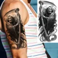 Adesivo per tatuaggio temporaneo impermeabile Halloween mietitore teschio braccio gamba - NZ076 / 19.8x9.6CM