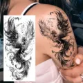 Waterproof temporary phoenix tattoo sticker for arm and leg, realistic black ink body art design. - NZ021 / 19.8x9.6CM
