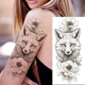 Volpe fiore tatuaggio temporaneo adesivo braccio gamba body art design impermeabile - NZ029 / 19.8x9.6CM